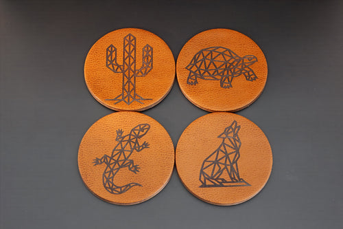 Geometric Desert Leather Coaster Set